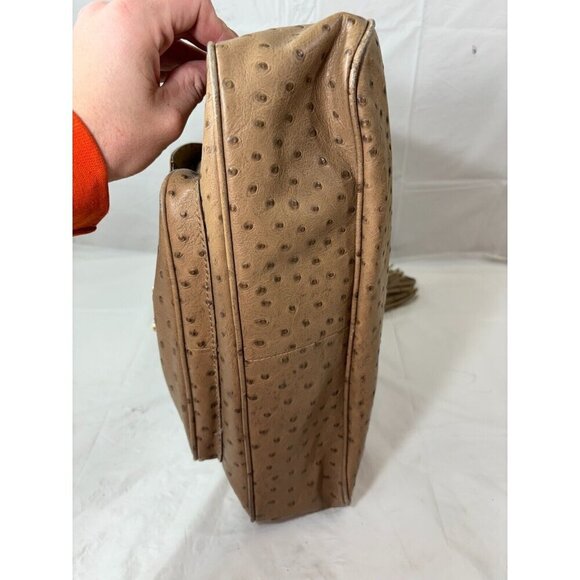 Talbots Light Brown Ostrich Leather Textured Hobo Bag Purse - Picture 10 of 17